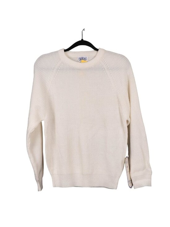 Skiva Sweaters - Skiva VTG Crewneck Sweater M Off White Cream 90s Knit Acrylic Raglan Preppy Cozy